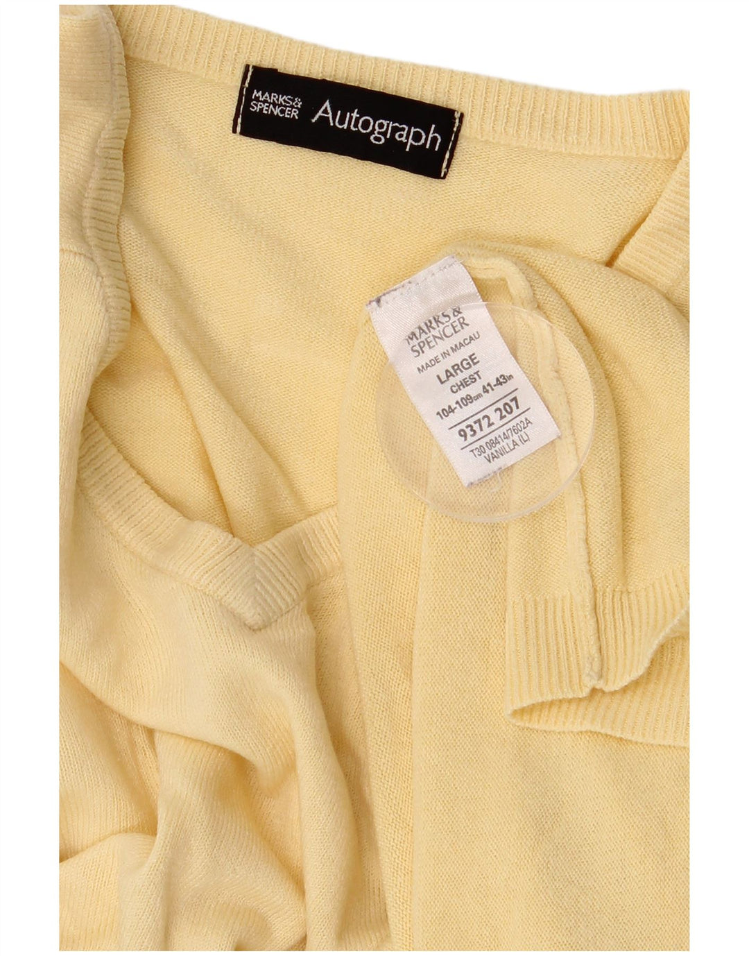 Marks & Spencer Męski sweter z dekoltem w kształcie litery V, z autografem, duży, żółty, akrylowy