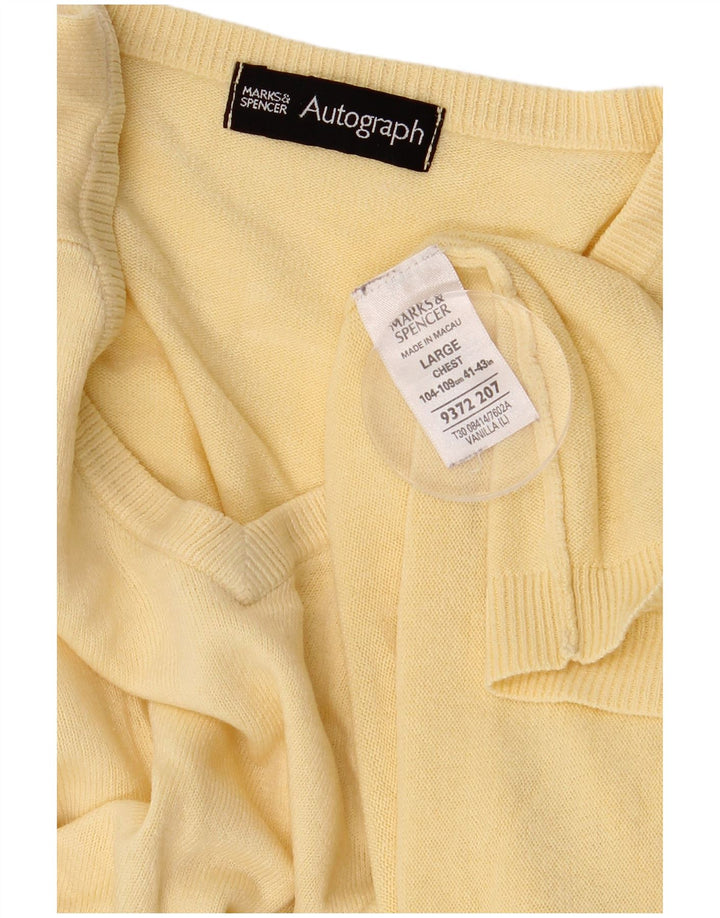 Marks & Spencer Męski sweter z dekoltem w kształcie litery V, z autografem, duży, żółty, akrylowy