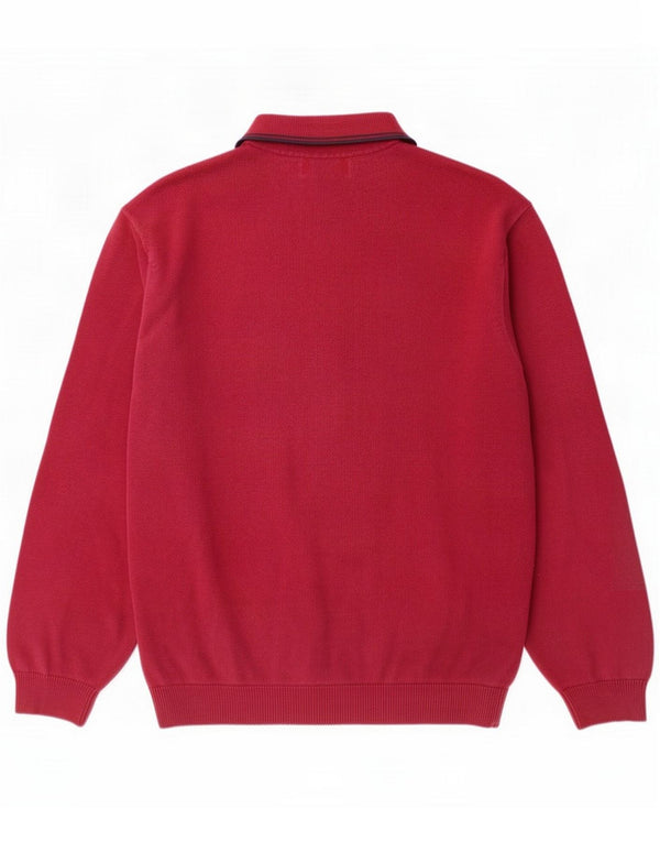 Chaps Mens Polo Neck Jumper Sweater Large Red Cotton