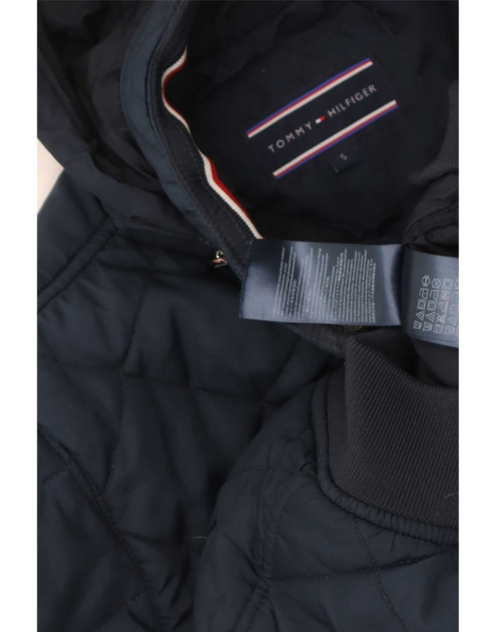 Męska pikowana kurtka z kapturem Tommy Hilfiger UK 36, mała, granatowa, poliester