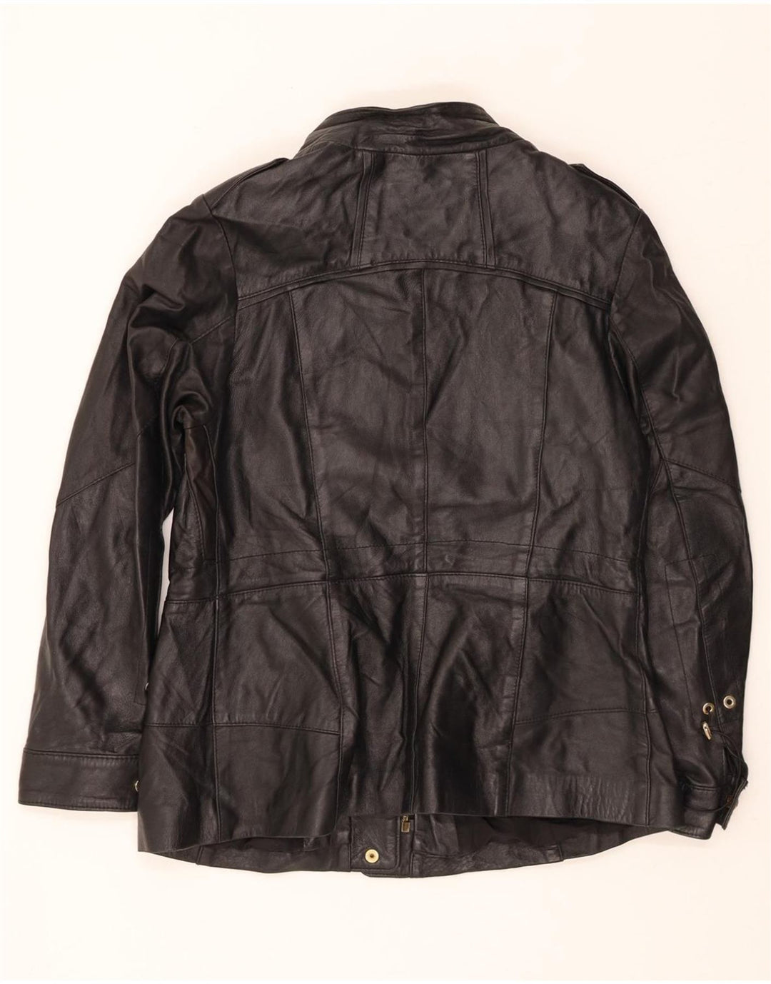VINTAGE Womens Military Leather Jacket IT 50 XL Black Leather Vintage Vintage and Second-Hand Vintage from Messina Hembry 