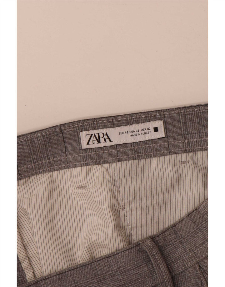 Męskie spodnie chino Zara EU 42 Large W32 L30 Szary poliester w kratę