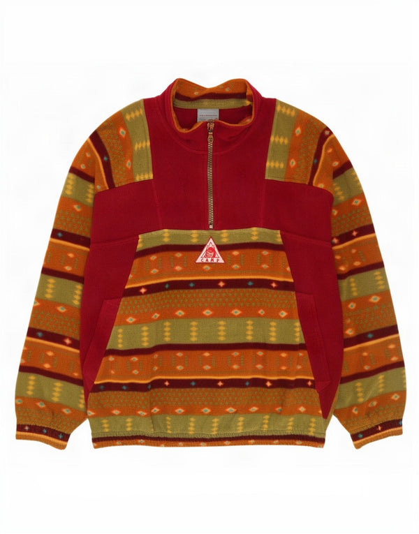 Vintage męski sweter polarowy z zamkiem błyskawicznym XL, wielobarwny, geometryczny