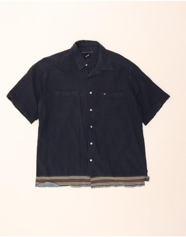 Męska koszula z krótkim rękawem Tommy Hilfiger, duża, granatowa, bawełniana