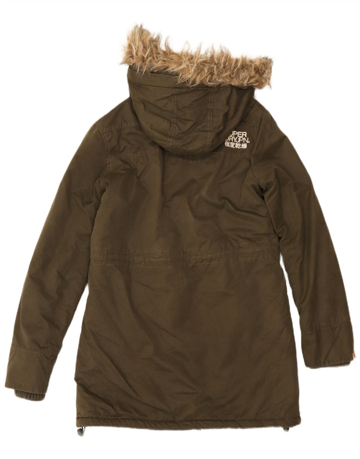 SUPERDRY Damska kurtka parka z kapturem i grafiką, UK 12, średnia bawełna khaki