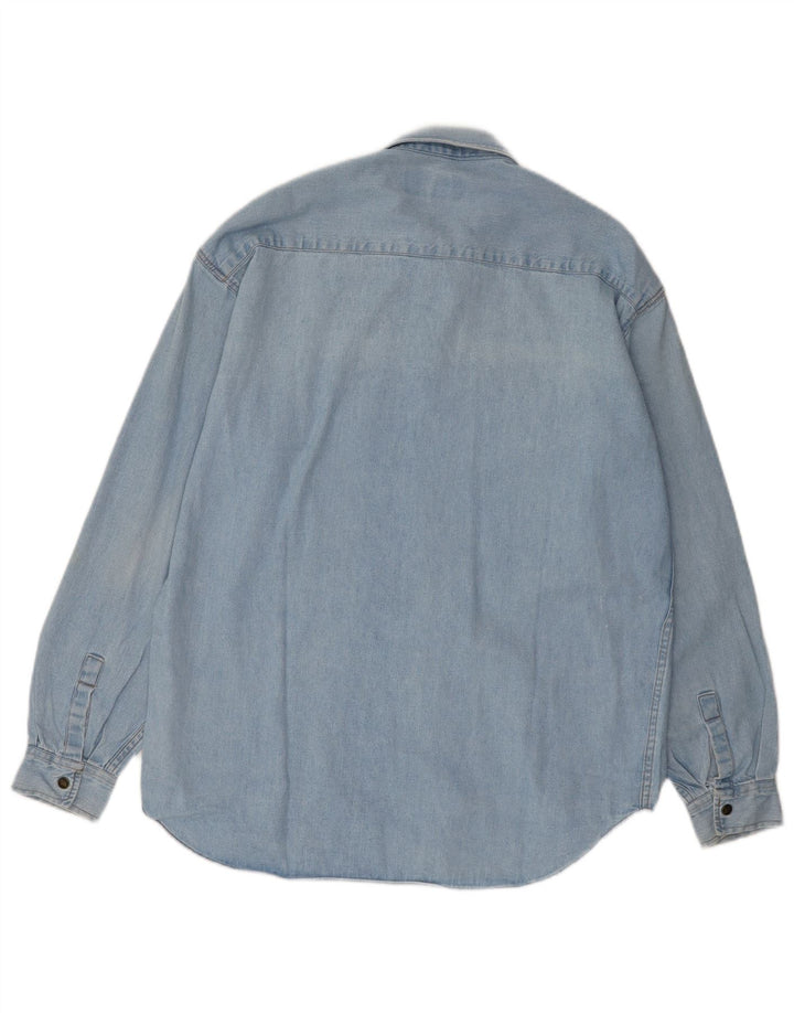 Męska koszula dżinsowa w stylu vintage, średnia niebieska bawełna