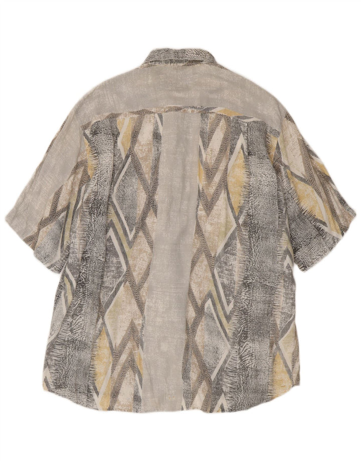 Koszula męska z krótkim rękawem w stylu vintage, duża, szara, geometryczna wiskoza