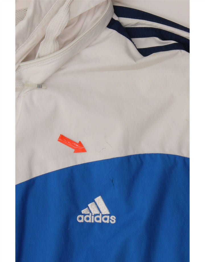 Męska kurtka przeciwdeszczowa Adidas z kapturem UK 40, duża, granatowa, z blokami kolorów, poliestrowa