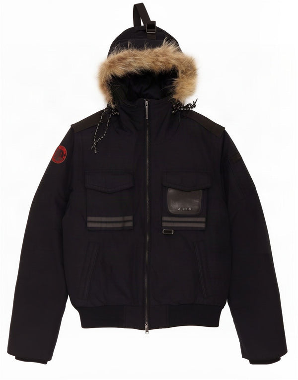 Museum Mens Hooded Padded Jacket UK 38 Medium Navy Blue Cotton