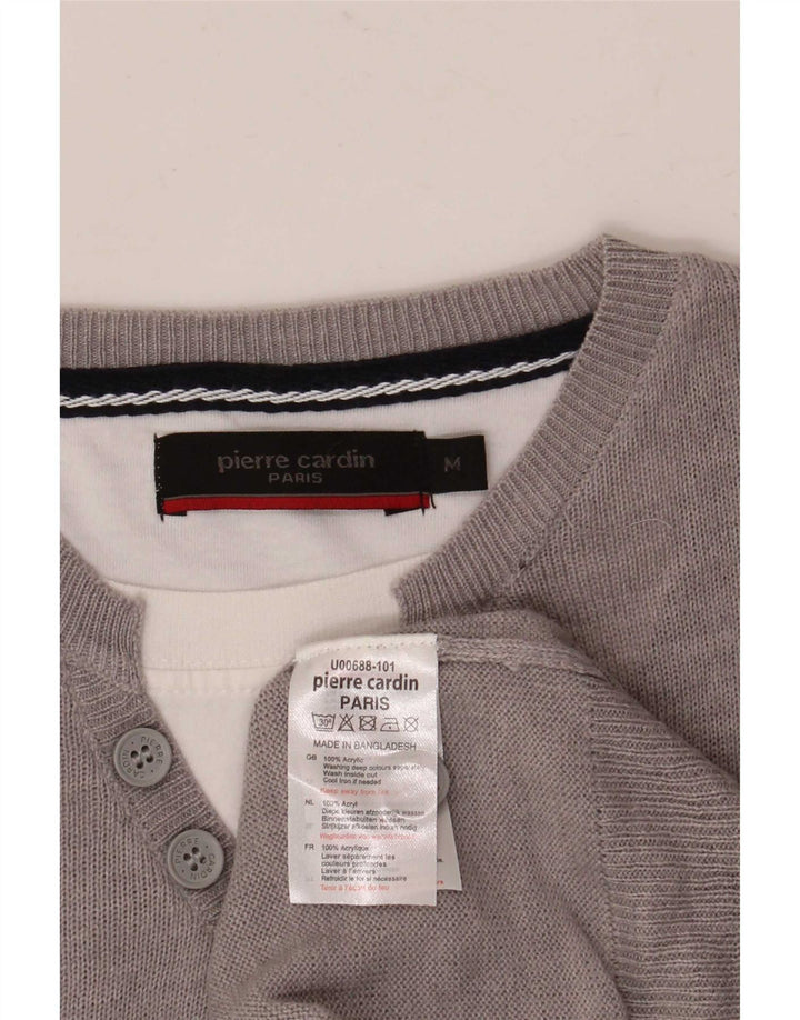 Męski sweter z okrągłym dekoltem Pierre Cardin, średnioszary, akrylowy