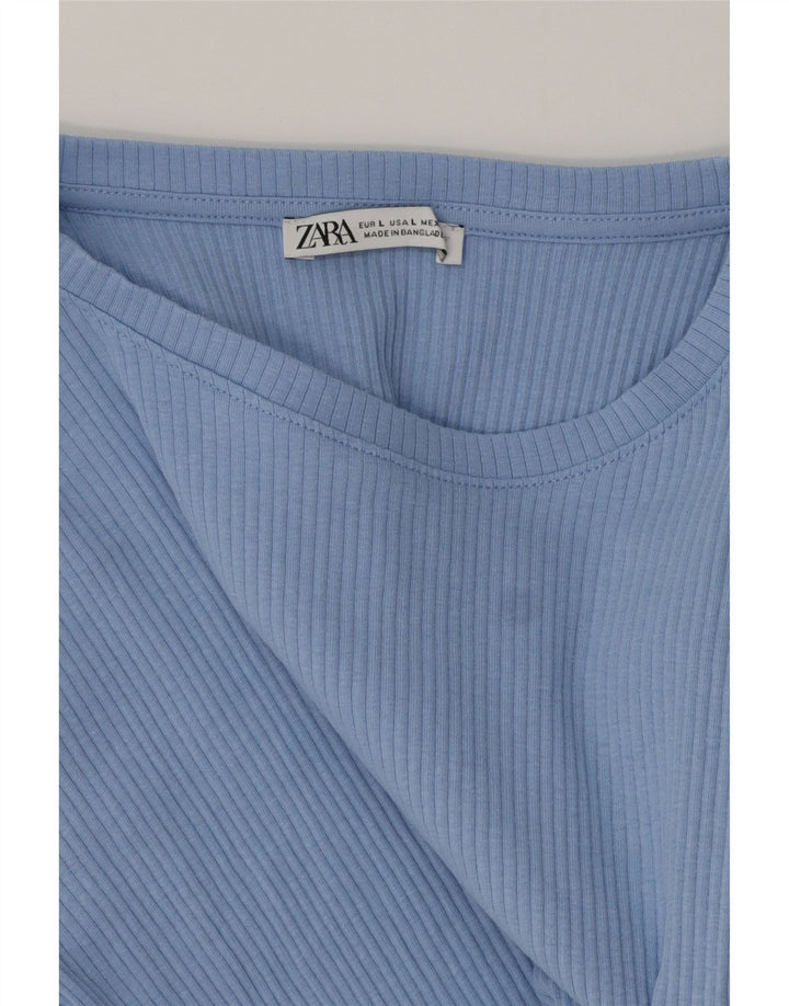 Damski krótki T-shirt ZARA UK 14, duży, niebieski