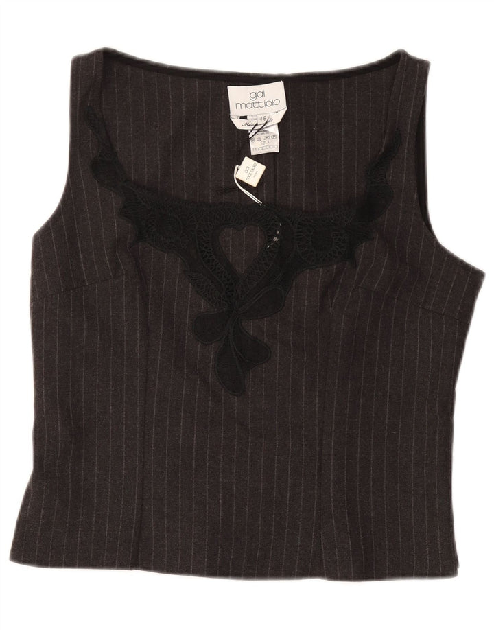 GAI MATTIOLO Damska krótka bluzka bez rękawów IT 48 XL w szare prążki