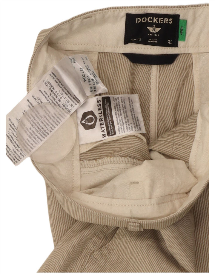 Męskie zwężane spodnie chino DOCKERS W32 L32 Beżowa bawełna w prążki