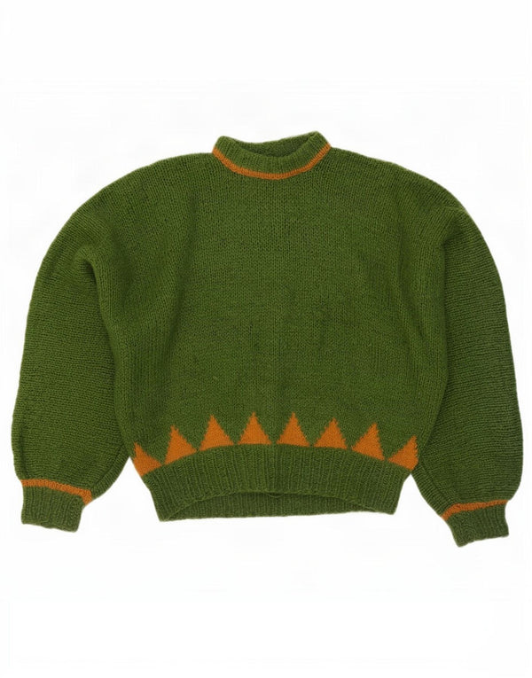 Sweter damski w stylu vintage z golfem UK 14, duży, zielony, geometryczny
