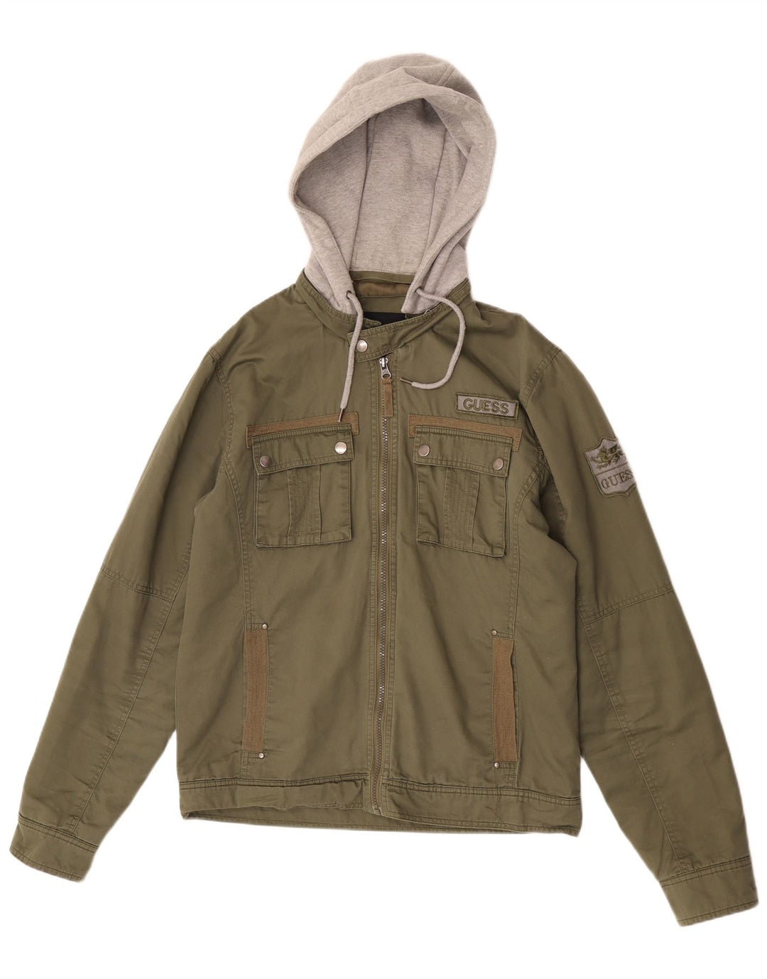 Męska kurtka użytkowa z kapturem Guess Graphic UK 38 w kolorze średniego khaki