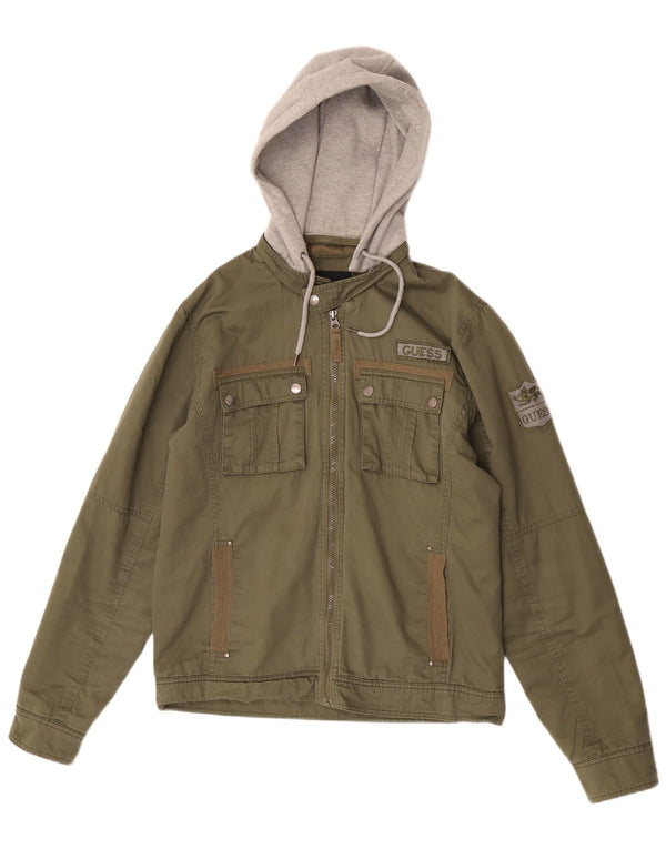 Męska kurtka użytkowa z kapturem Guess Graphic UK 38 w kolorze średniego khaki