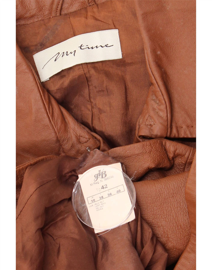 Vintage damski płaszcz oversize z podwójnymi piersiami UK 10, mała brązowa skóra