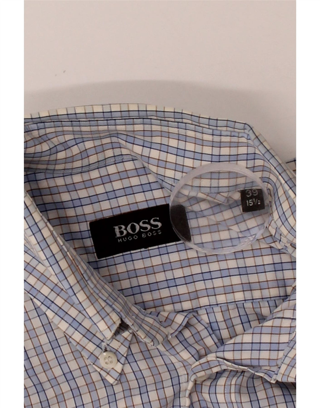 HUGO BOSS Mens Short Sleeve Shirt Size 39 15 1/2 Medium Blue Check Vintage Hugo Boss and Second-Hand Hugo Boss from Messina Hembry 