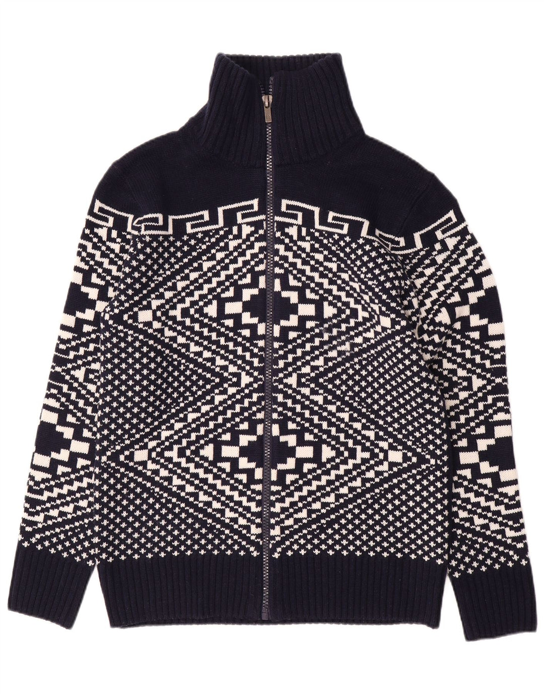 Męski sweter rozpinany Alcott, duży, granatowy, akryl Fair Isle