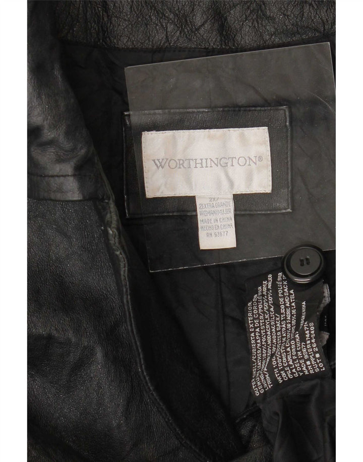 Damski płaszcz skórzany Worthington UK 20 2XL czarny