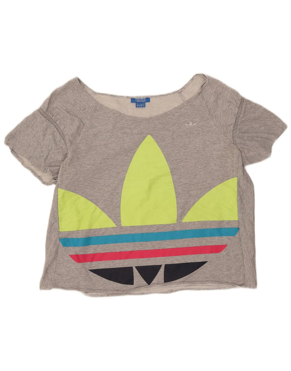 Damska koszulka Adidas Crop Oversized Graphic Top UK 16, duża, szara, nakrapiana