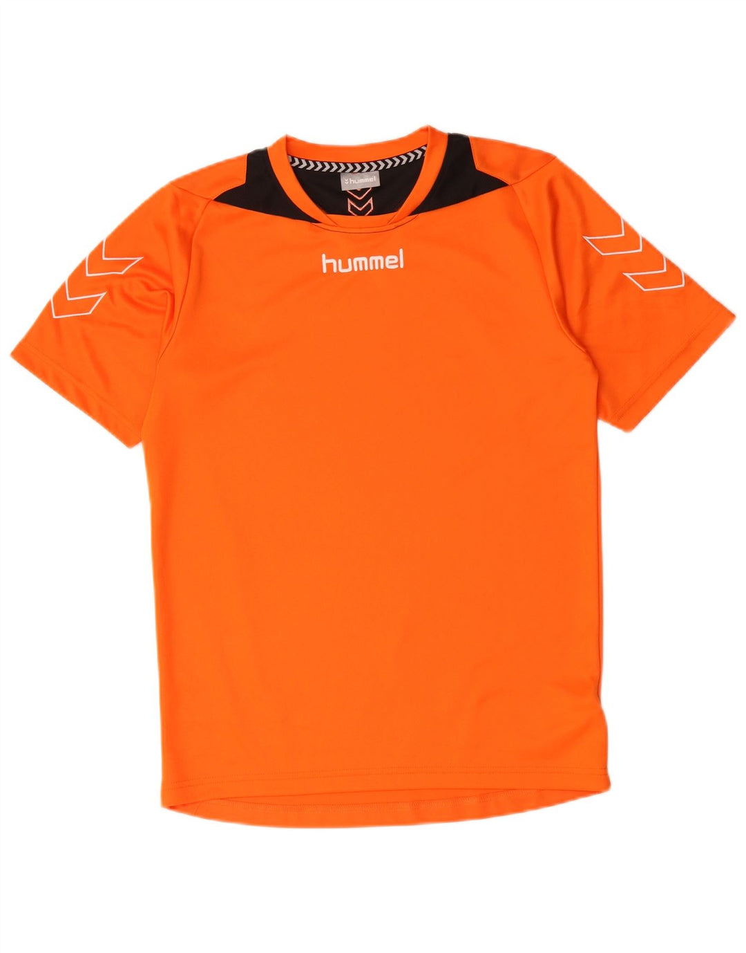 Męski T-shirt z grafiką HUMMEL, mały, pomarańczowy, poliestrowy blok kolorów