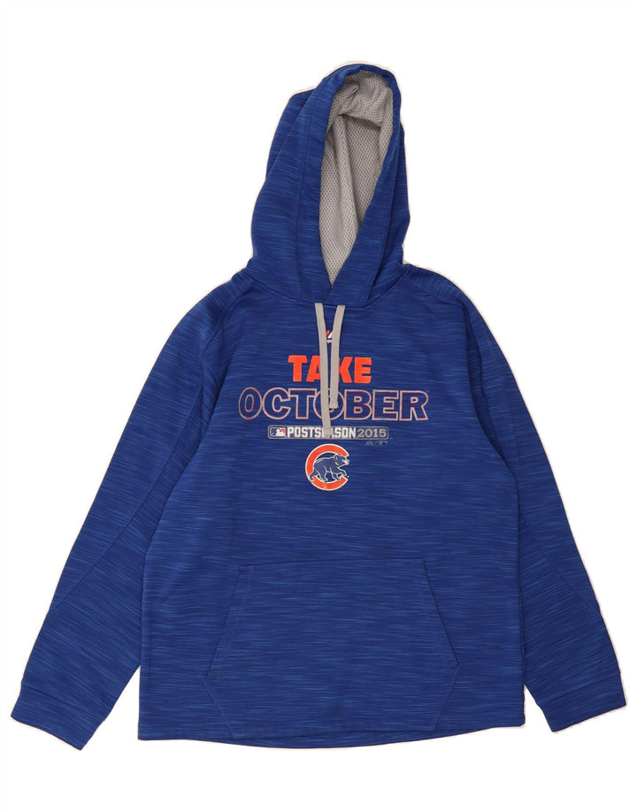 MAJESTIC Mens Graphic Hoodie Jumper Medium Blue Flecked Polyester Vintage Majestic and Second-Hand Majestic from Messina Hembry 