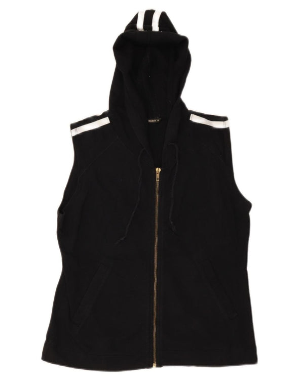 CARRERA Womens Sleeveless Zip Hoodie Sweater UK 12 Medium Black Cotton