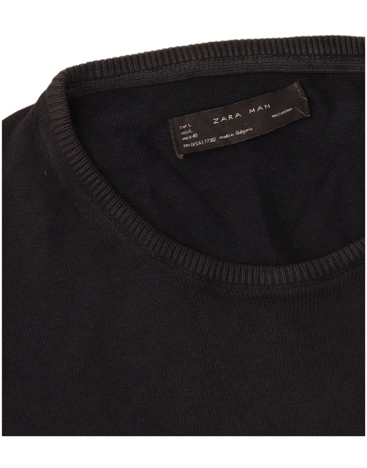 Męski sweter Zara z okrągłym dekoltem, duży, czarny