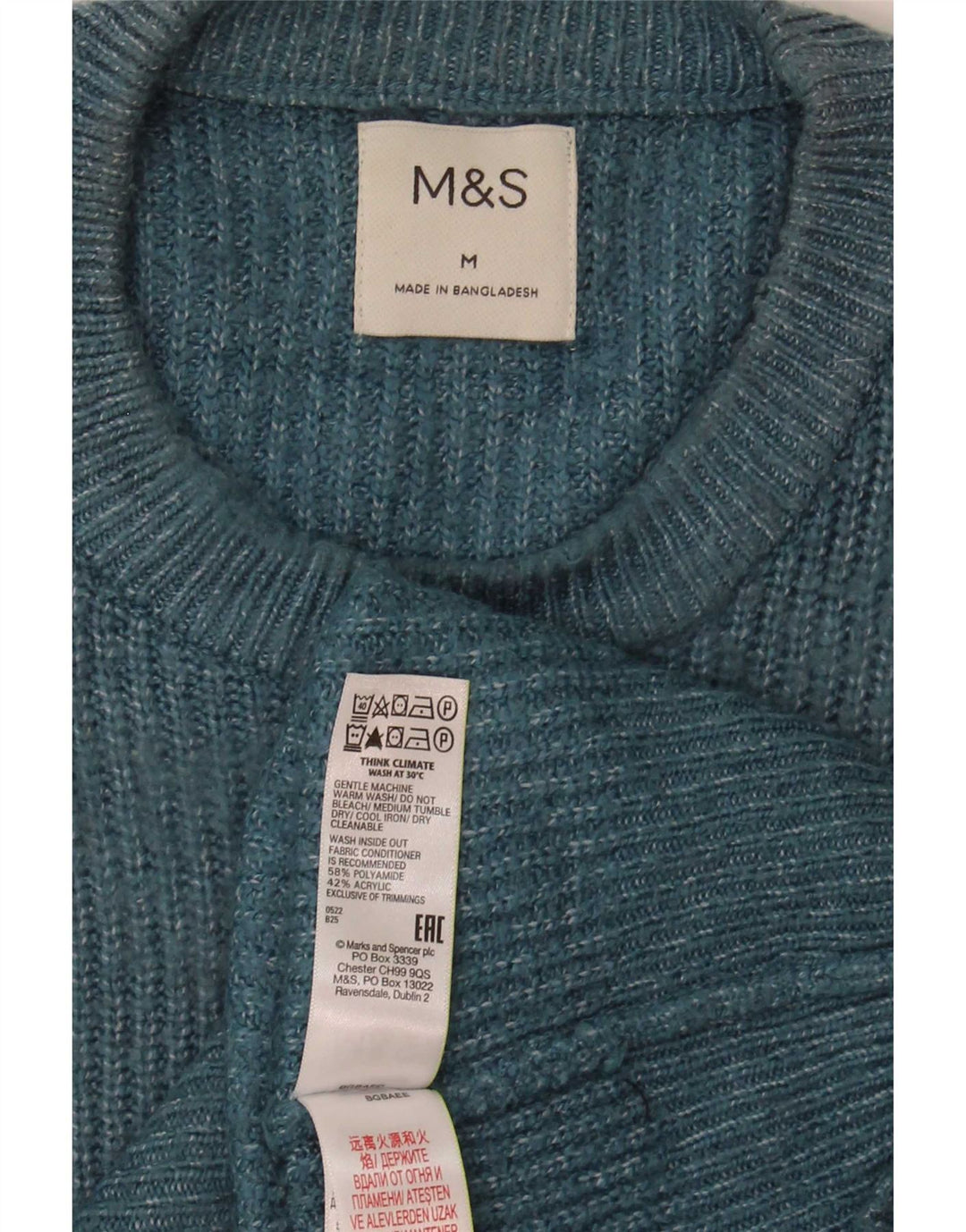 Marks & Spencer Męski sweter z okrągłym dekoltem, średni niebieski poliamid