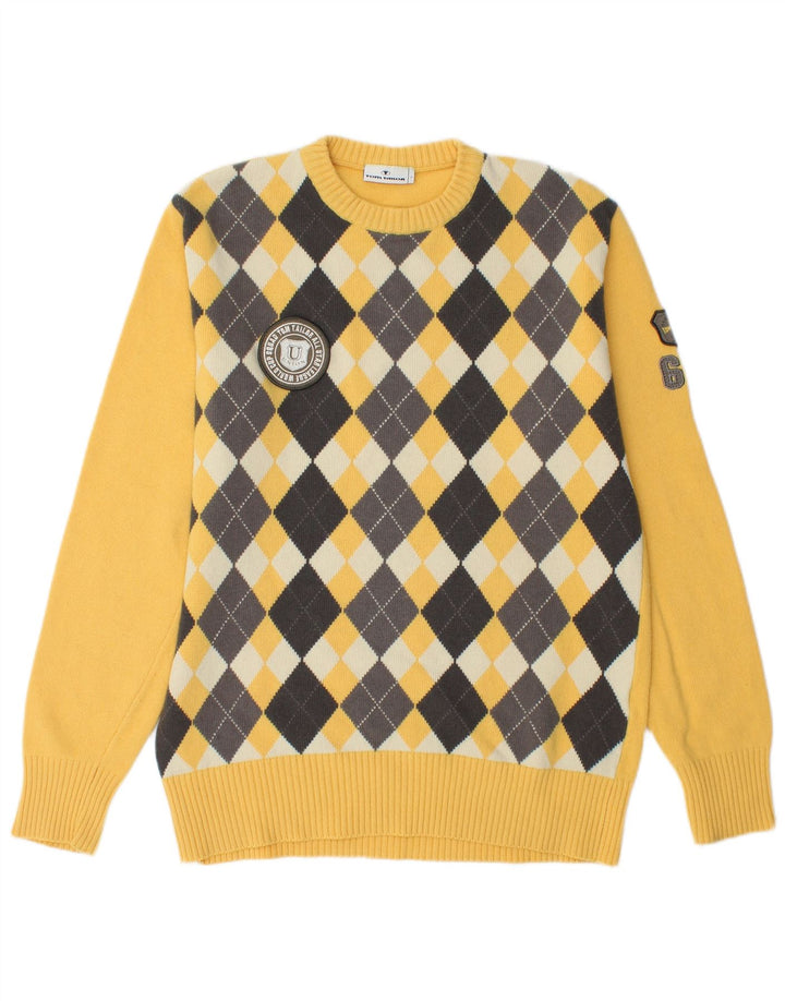 Tom Tailor Męski sweter z okrągłym dekoltem, duży, żółty Argyle/Diament