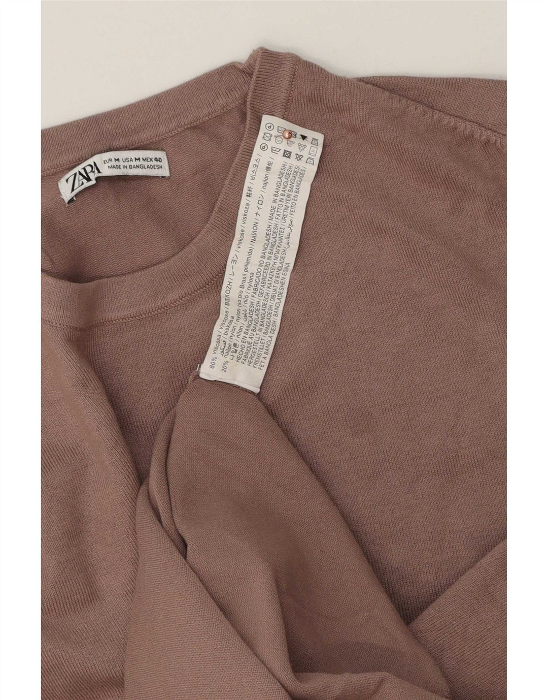 Męski sweter z okrągłym dekoltem Zara, średniobrązowa wiskoza