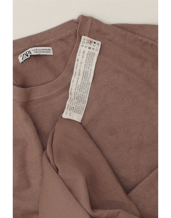 Męski sweter z okrągłym dekoltem Zara, średniobrązowa wiskoza