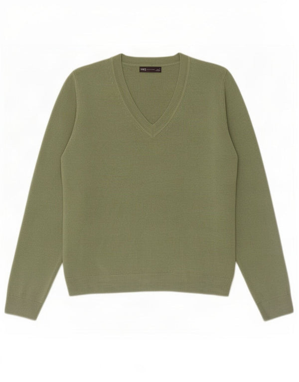 Marks & Spencer Damski sweter z dekoltem w kształcie litery V, UK 14, duży, khaki, akryl