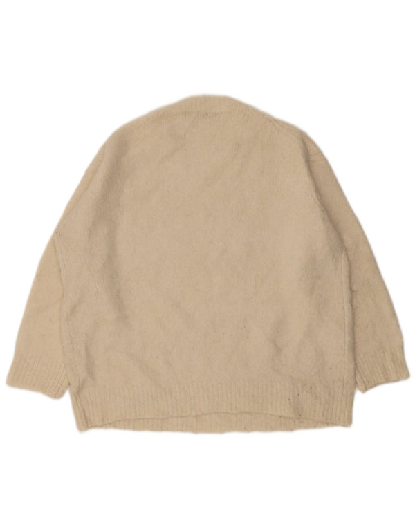 Zara Womens Oversized Boat Neck Jumper Sweater UK 10 Small Beige