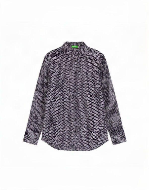 Benetton Womens Shirt UK 10 Small Navy Blue Geometric Cotton