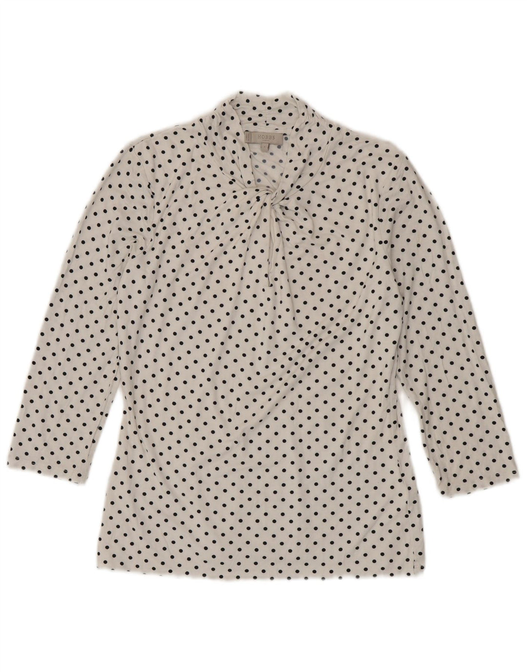 HOBBS Damska bluzka wiązana z przodu i z rękawami 3/4 Top UK 10 Small White w kropki