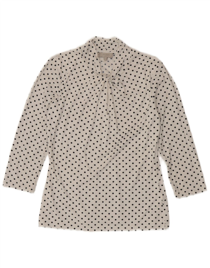 HOBBS Damska bluzka wiązana z przodu i z rękawami 3/4 Top UK 10 Small White w kropki
