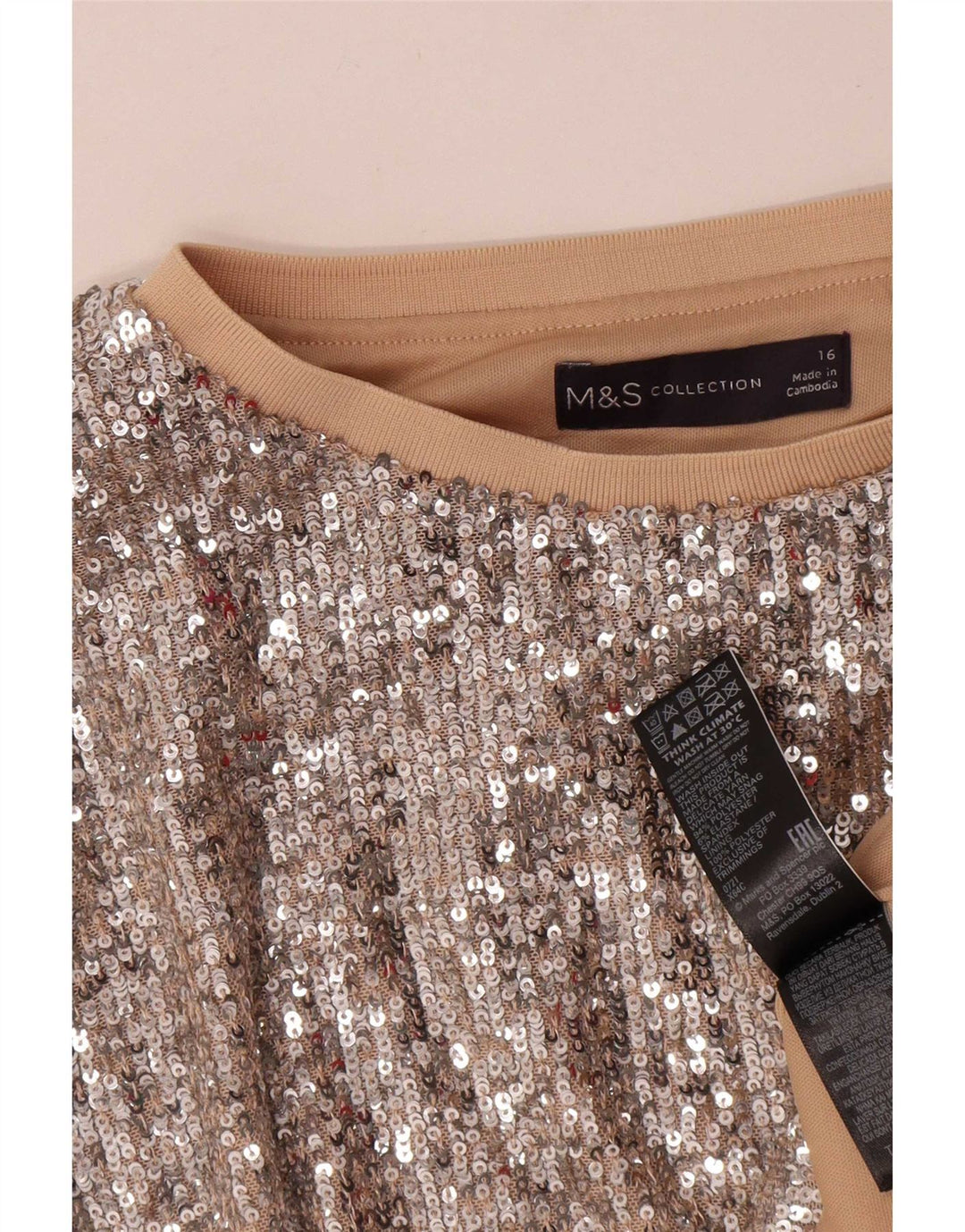 Marks & Spencer Damska cekinowa bluzka oversize UK 16, duża, srebrna