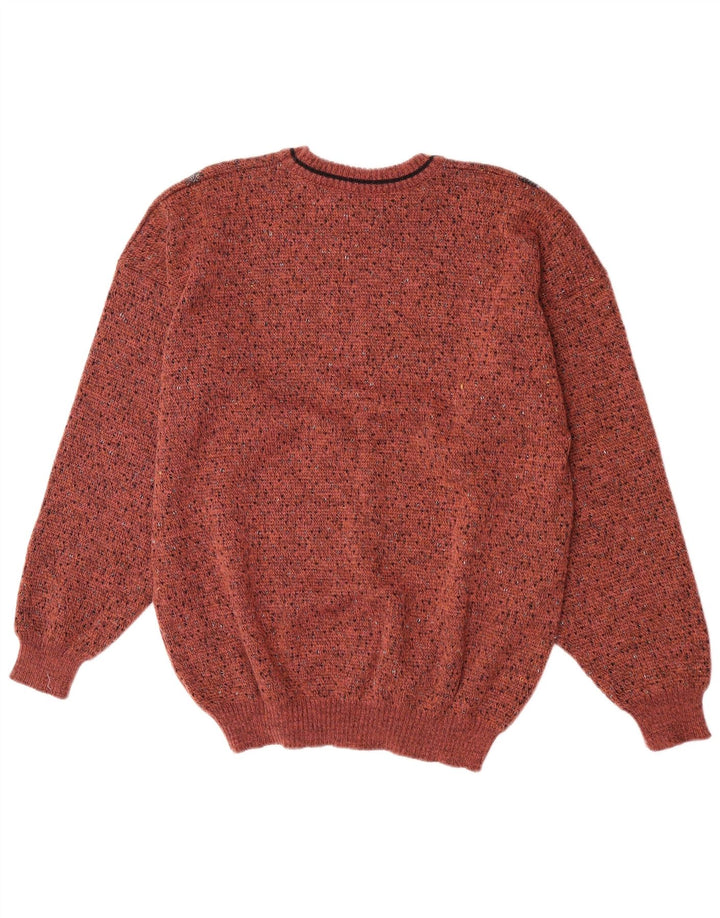 Męski sweter z okrągłym dekoltem w stylu vintage IT 50 Średni brązowy, geometryczny wełniany