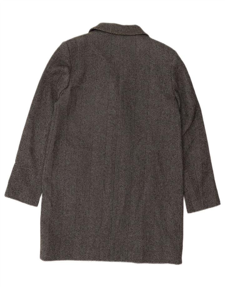 ZARA Womens Double Breasted Coat UK 14 Medium Grey Herringbone Cotton Vintage Zara and Second-Hand Zara from Messina Hembry 