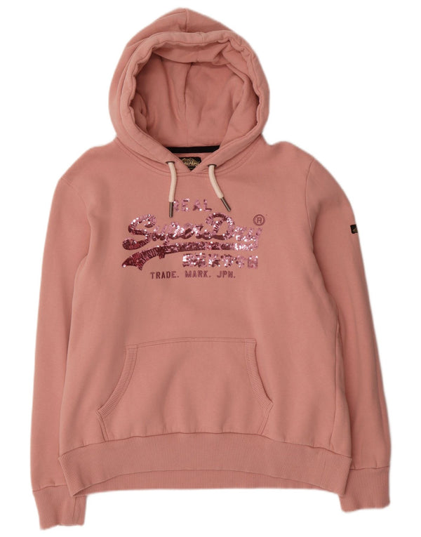 Damski sweter z kapturem Superdry Graphic, oversize, UK 16, duży, różowy, bawełniany