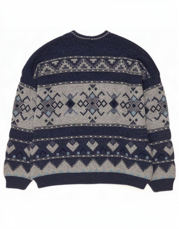 Sweter męski z okrągłym dekoltem w stylu vintage, UK 42/44, duży granatowy Fair Isle