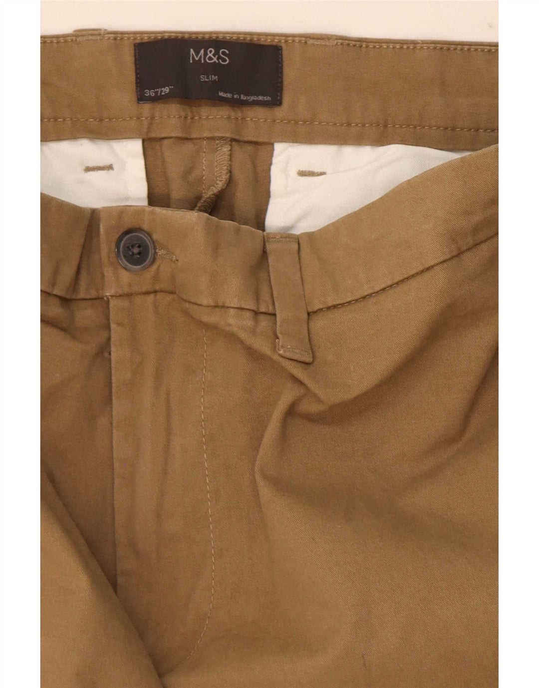 Męskie spodnie typu slim chino Marks & Spencer W36 L29 brązowe