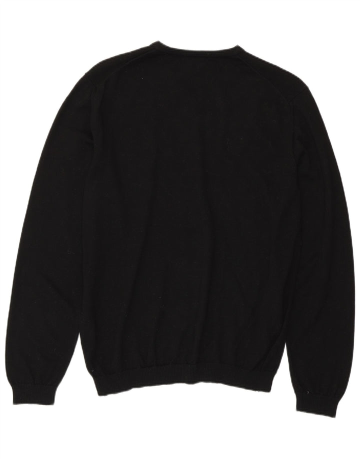 HUGO BOSS Męski sweter slim fit z dekoltem w kształcie litery V, duży, czarny, wełniany