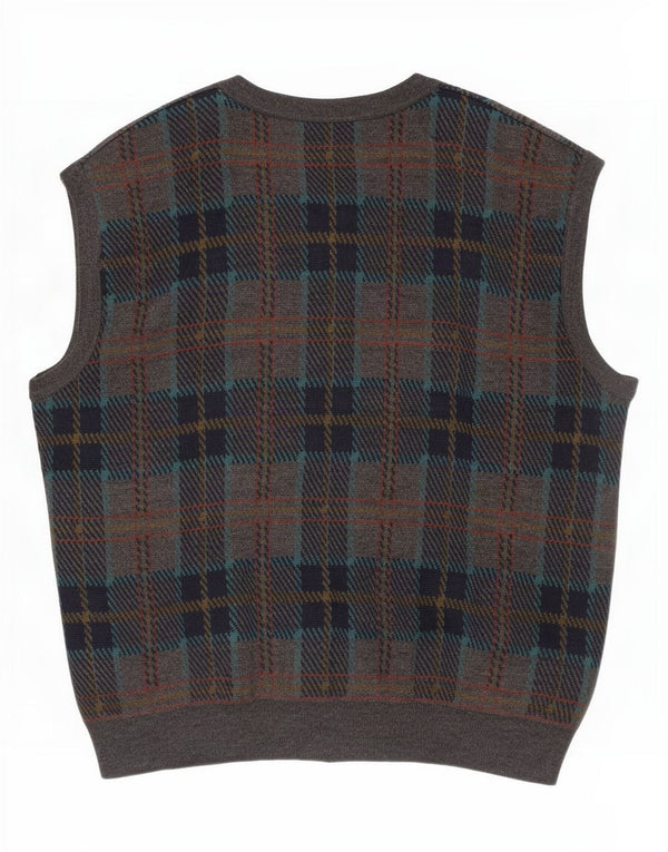 Vintage męski sweter bez rękawów IT 54 XL szara wełniana kratka