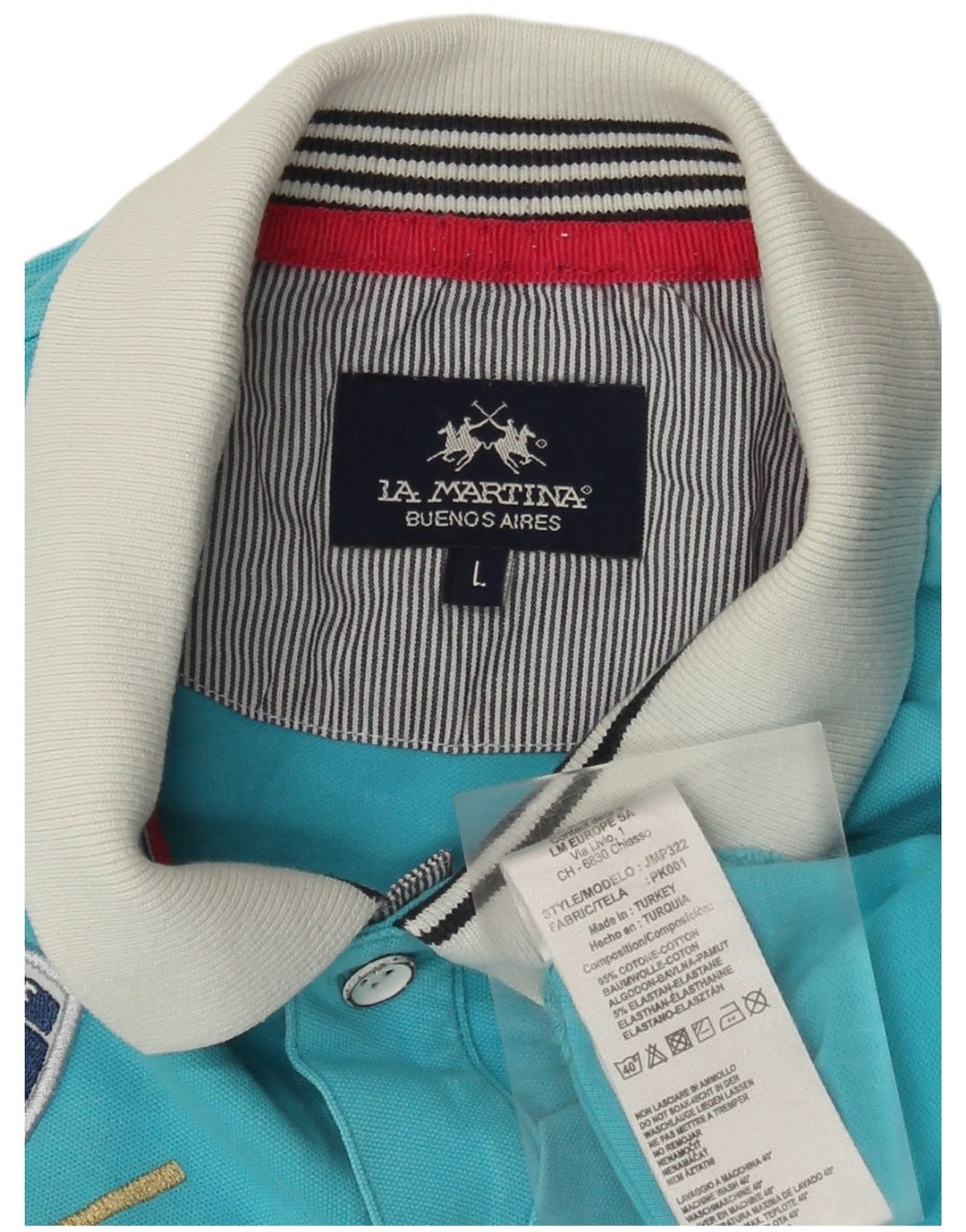 Męska koszulka polo La Martina z grafiką, duża, niebieska, bawełniana w bloki kolorów