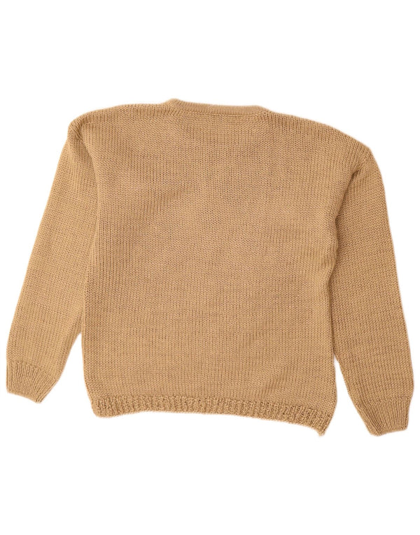 Vintage Womens Crew Neck Jumper Sweater UK 14 Medium Beige Geometric