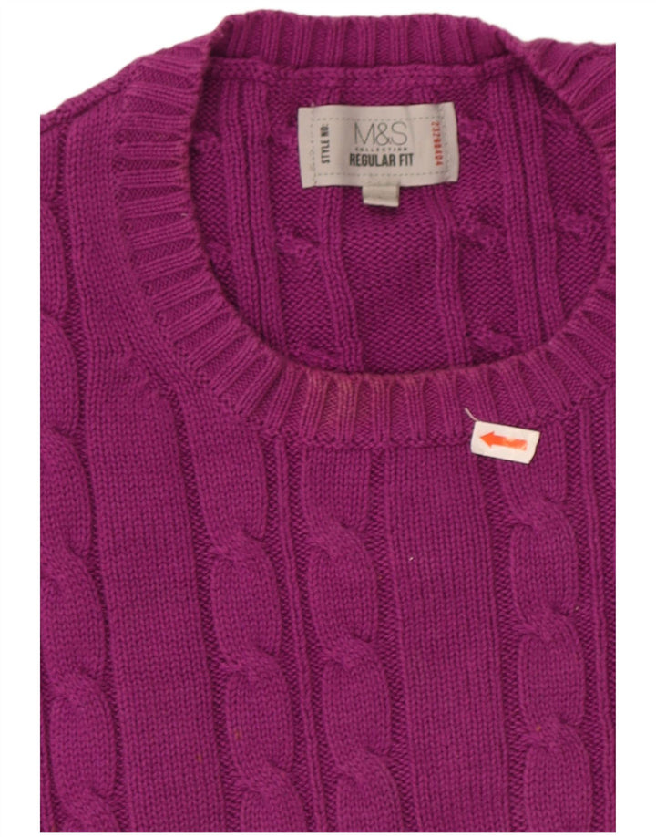 Marks & Spencer Męski sweter z okrągłym dekoltem, duży, fioletowy, bawełniany