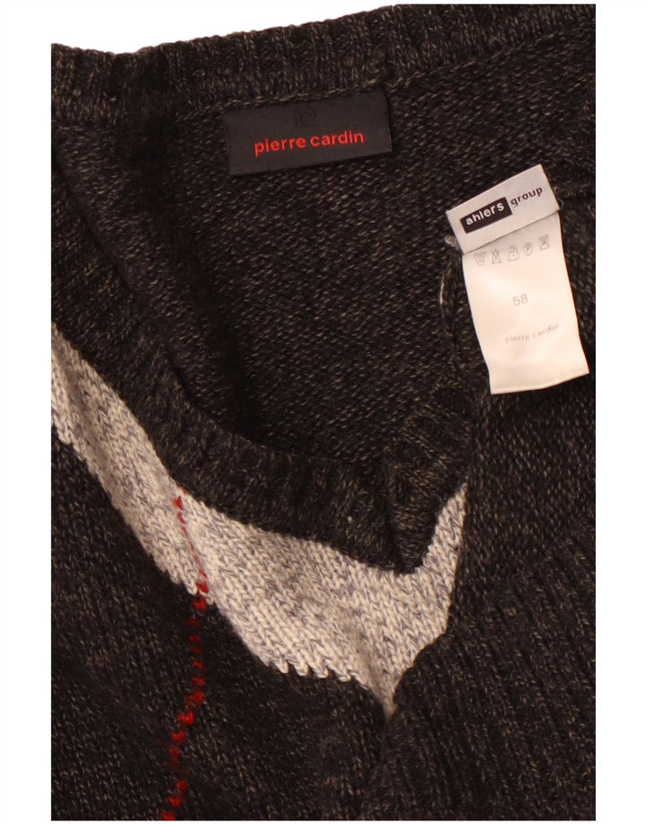 PIERRE CARDIN Męski sweter z dekoltem w kształcie litery V IT 58 2XL Szary Argyle/Diament